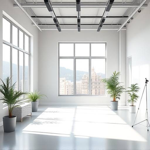 Studio with large windows providing ample natural light