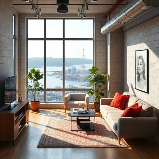Studio with view of the bay and industrial feel
