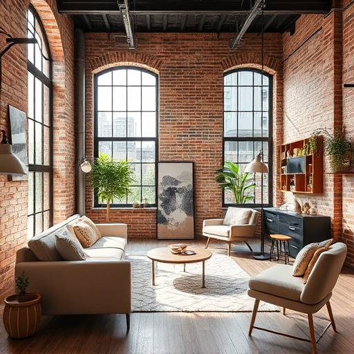 Urban chic studio with exposed brick and modern furniture